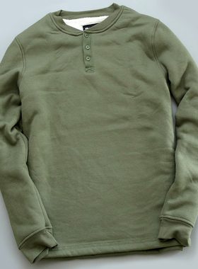 酷宝外贸 尖货华夫格加绒加厚保暖男羊羔绒亨利领长袖卫衣套头衫