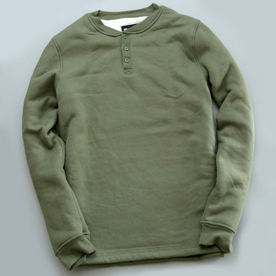 加绒厚保暖亨利领长袖卫衣套头衫