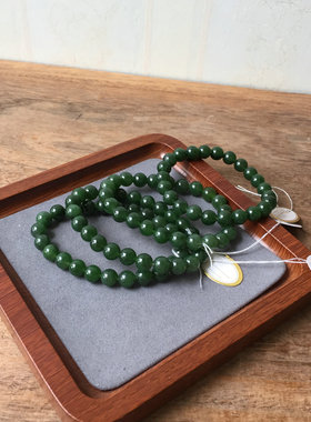 天然和田玉碧玉手链单圈菠菜绿女