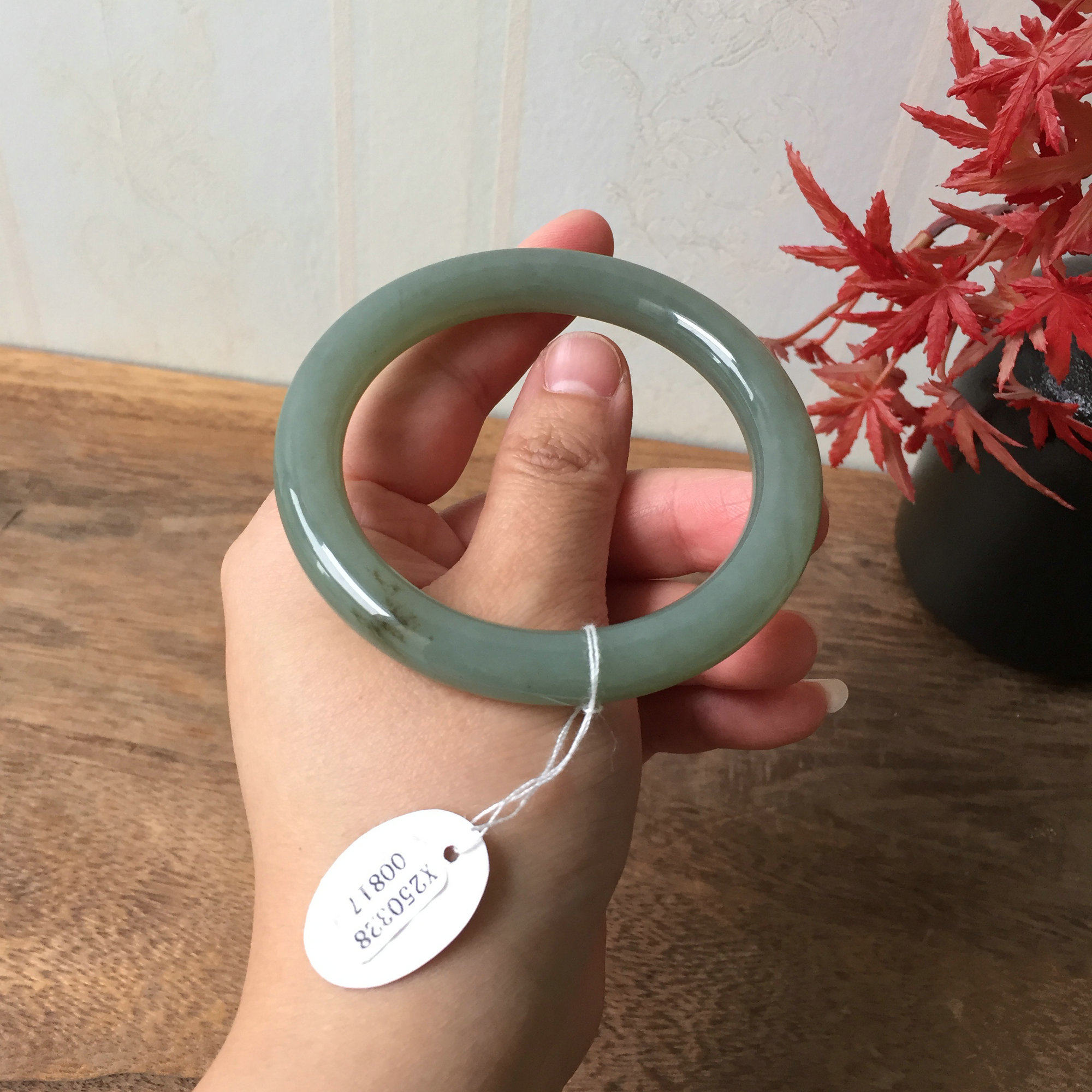 圈口约58.6mm天然正品新疆和田玉且末料圆条玉石手镯青白玉饰品镯