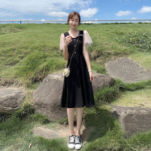 小个子法式黑色雪纺连衣裙女2023新款显瘦气质小黑裙a字裙子夏季