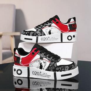 男童鞋子春季2025新款儿童皮面防水运动鞋中大童初中学生男孩板鞋