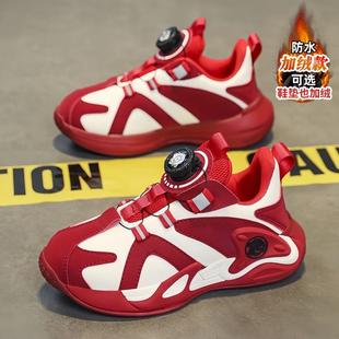 女童鞋冬季2024新款加绒保暖儿童运动二棉鞋中大童红色女孩老爹鞋