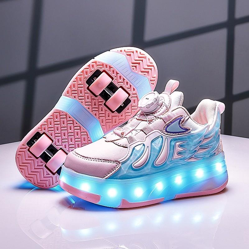 女童暴走鞋冬季2024新款四轮可收缩儿童运动轮滑鞋女孩亮灯溜冰鞋