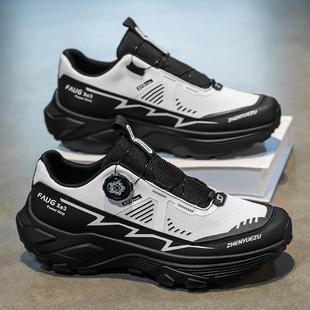 旋钮扣男鞋夏季透气户外登山休闲运动鞋男款徒步旅游网面老爹潮鞋