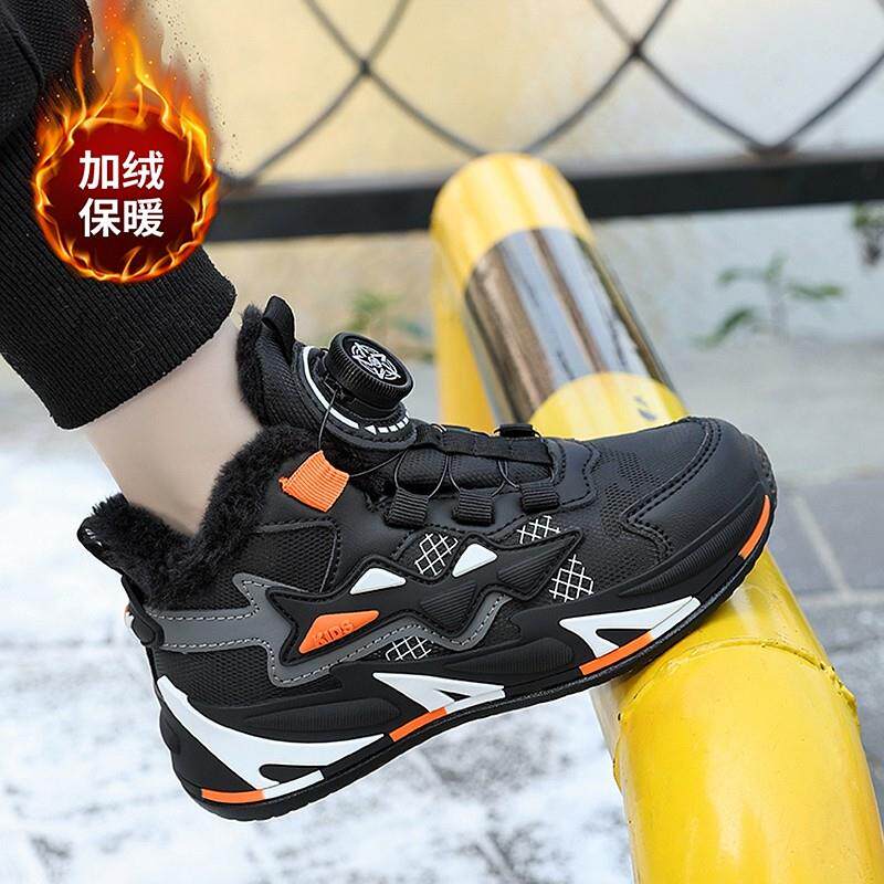 男童大棉鞋冬季2025新款加绒加厚儿童运动鞋中大童黑色男孩篮球鞋