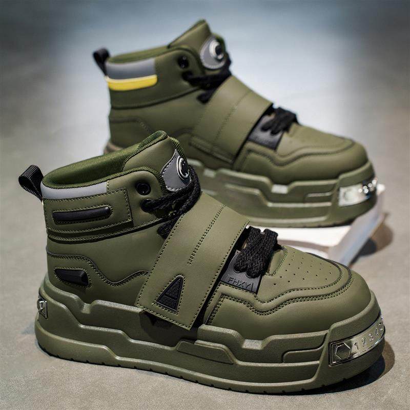 高帮男鞋2025新款秋冬季潮流休闲工装皮面马丁靴男士运动增高板鞋,流行男鞋,高帮鞋,淘宝优惠券,粉丝福利购,淘宝优惠卷