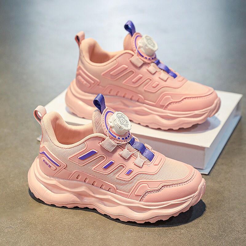 女童鞋春季2025新款旋转纽扣儿童运动鞋中大童初中学生女孩跑步鞋