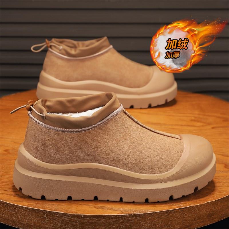 雪地靴男鞋冬季加绒保暖一脚蹬厚底防滑棉鞋男款皮毛一体防寒棉靴