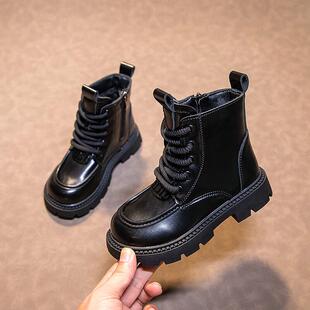 女童鞋子马丁靴冬季2025新款加绒保暖儿童棉鞋中大童黑色女孩皮靴