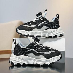 女童鞋春款2025新款儿童网面透气运动鞋中大童黑色耐脏女孩老爹鞋