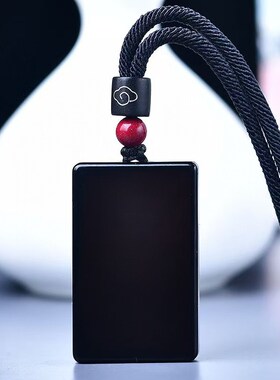 天然黑曜石无事牌吊坠  大号尺寸60×40×9小号尺寸40×24×6