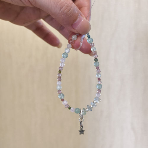 天然粉晶草莓晶葡萄石石榴石手链