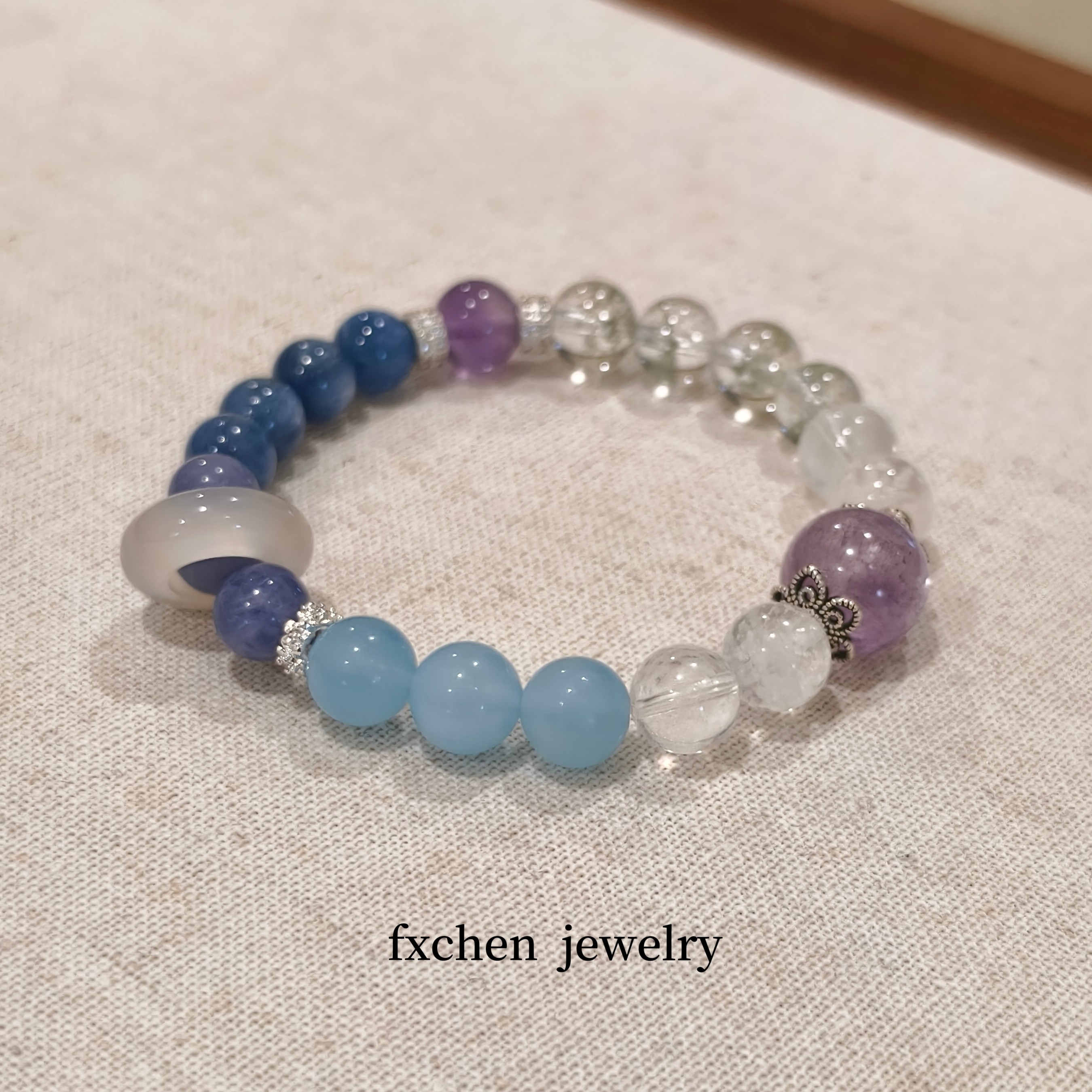 天然水晶海蓝宝绿幽灵手链女款单圈超七手串喜用金水木女友礼物