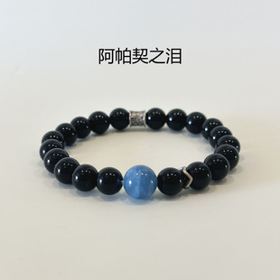 天然水晶黑曜石海蓝宝手链男女款 单圈精品情侣手串送女友闺蜜礼物