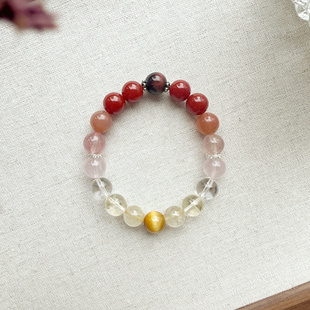 天然南红太阳石星光莫桑粉黄水晶金虎眼喜用补缺火土火手串手链女