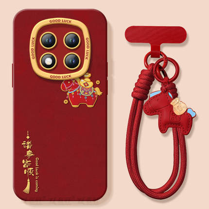 适用红米note15pro手机壳+小米note14套Note13有福小马12新款2026马年11新年款Redmi硅胶10防摔9过年RED红色8
