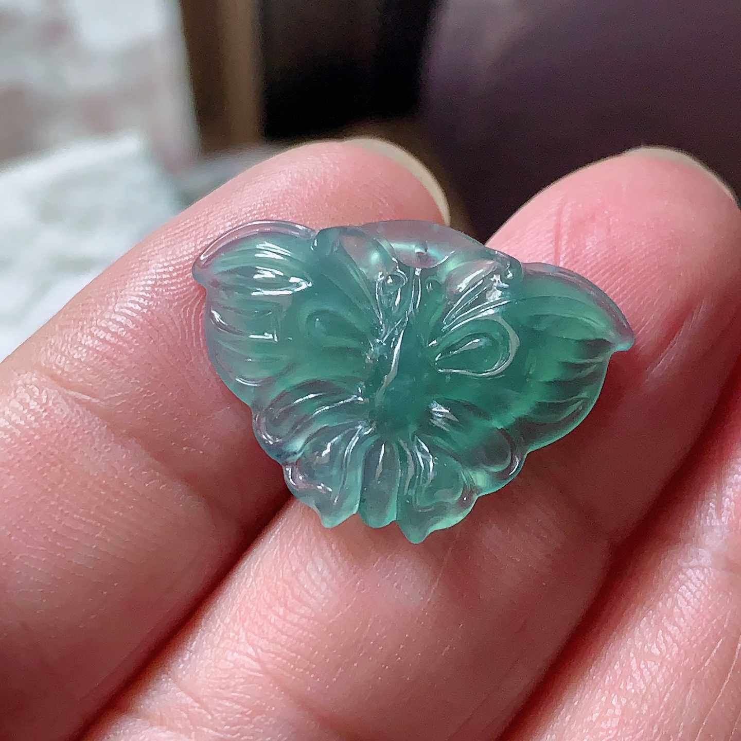 翠都翡翠A货蓝水绿蝴蝶吊坠