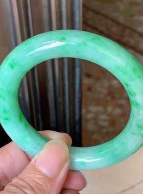 翠都翡翠珠宝天然翡翠A货玉石镯子冰糯种54.3阳绿圆条手镯800221