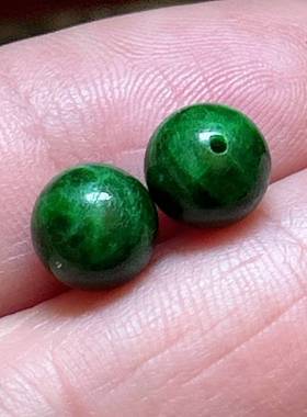 天然翡翠A货玉石裸石镶嵌面送证书花青种满绿珠子一对206152