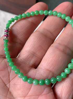 翠都翡翠珠宝缅甸天然A货玉石男女款冰糯种满绿小米珠手链800142