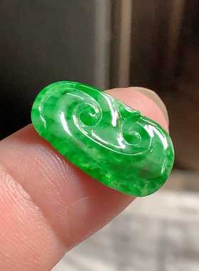 翠都翡翠珠宝缅甸天然A货玉石吊坠镶嵌面花青辣阳绿如意200627