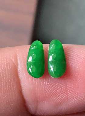 天然翡翠A货玉石戒面裸石镶嵌面送证书冰种辣绿四季豆一对400658