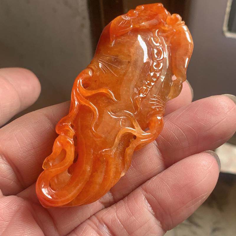 翠都翡翠珠宝天然翡翠A货玉佩挂坠小吊坠项坠红翡人生如意500082