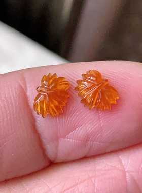 翠都翡翠珠宝天然翡翠A货玉石裸石镶嵌面橘红色叶子一对000142