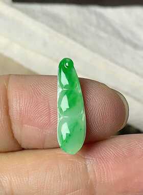 天然翡翠A货玉石裸石镶嵌戒面送证书冰种阳绿四季豆400045