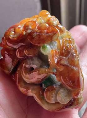 翠都翡翠珠宝缅甸天然A货玉石小摆件黄加绿五毒手玩把件600169