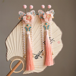 秋冬毛绒蝴蝶花朵发夹扭扭棒五瓣花掩鬓对夹古风汉服甜美头饰品