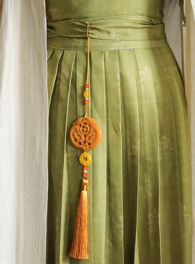 黄色玉佩腰间挂坠黄流苏腰佩禁步古风汉服吊坠包包平安扣挂件