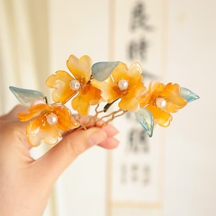 黄色琉璃小花同款衍生发饰发夹排钗发簪盘挽发掩鬓古风流苏头饰