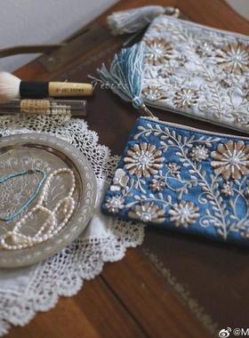 Les petits bonheurs｜现货COTTAGE印度刺绣手工复古收纳包化妆包