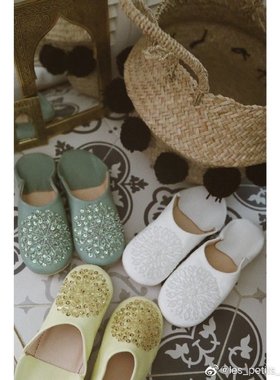 Les petits bonheurs｜进口INS风摩洛哥制羊皮刺绣拖鞋居家