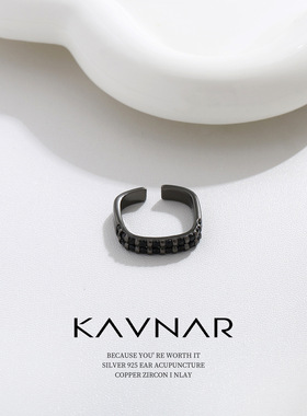 方形枪黑锆石开口指环气质戒指女士小众高级轻奢风个性时尚食指戒