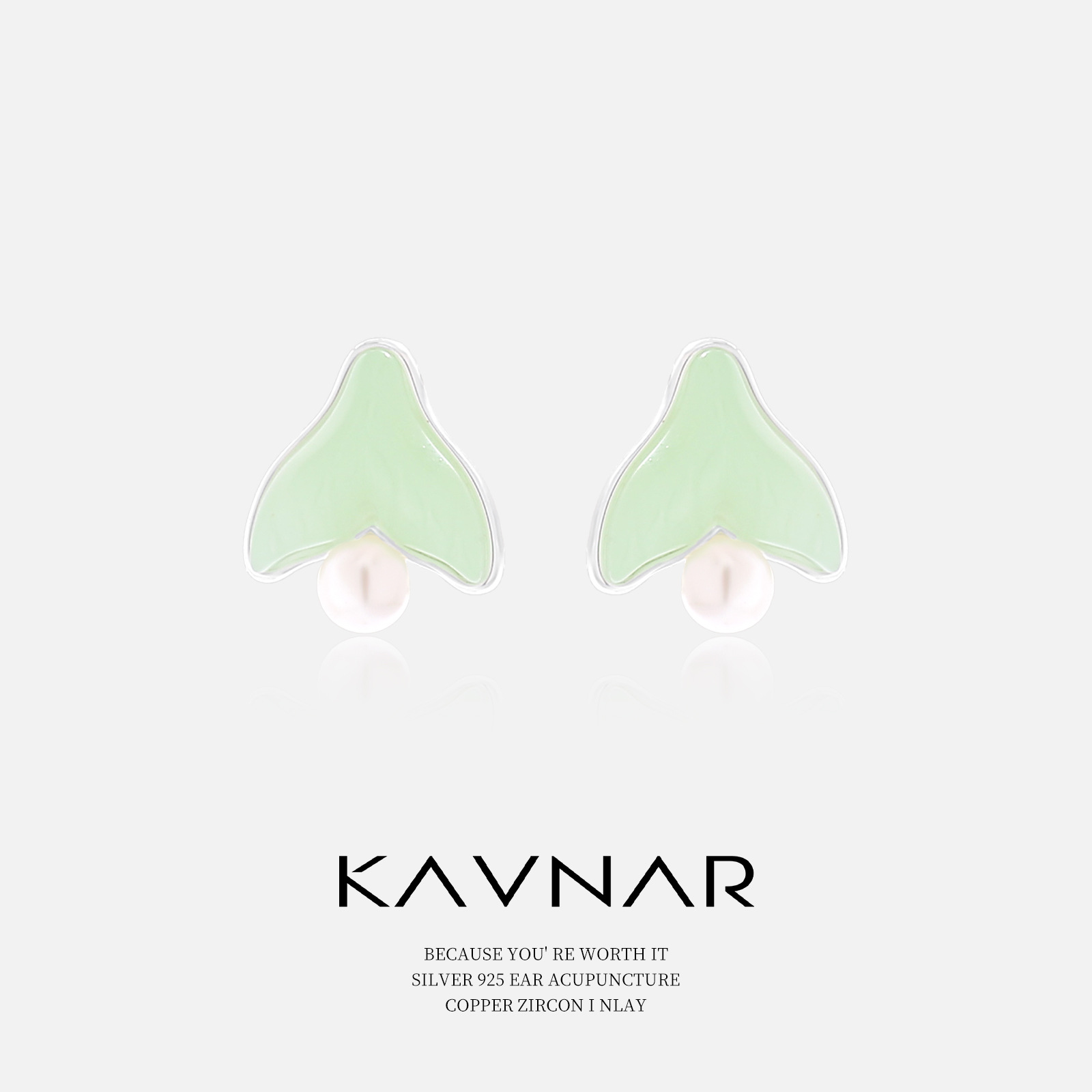 绿色小清新耳夹小众设计鱼尾耳饰小众高级感珍珠耳环无耳洞饰品女