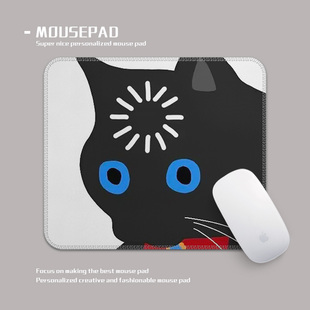 简约小黑猫防水可擦鼠标垫加厚锁边电脑办公室桌面垫子可定制通用