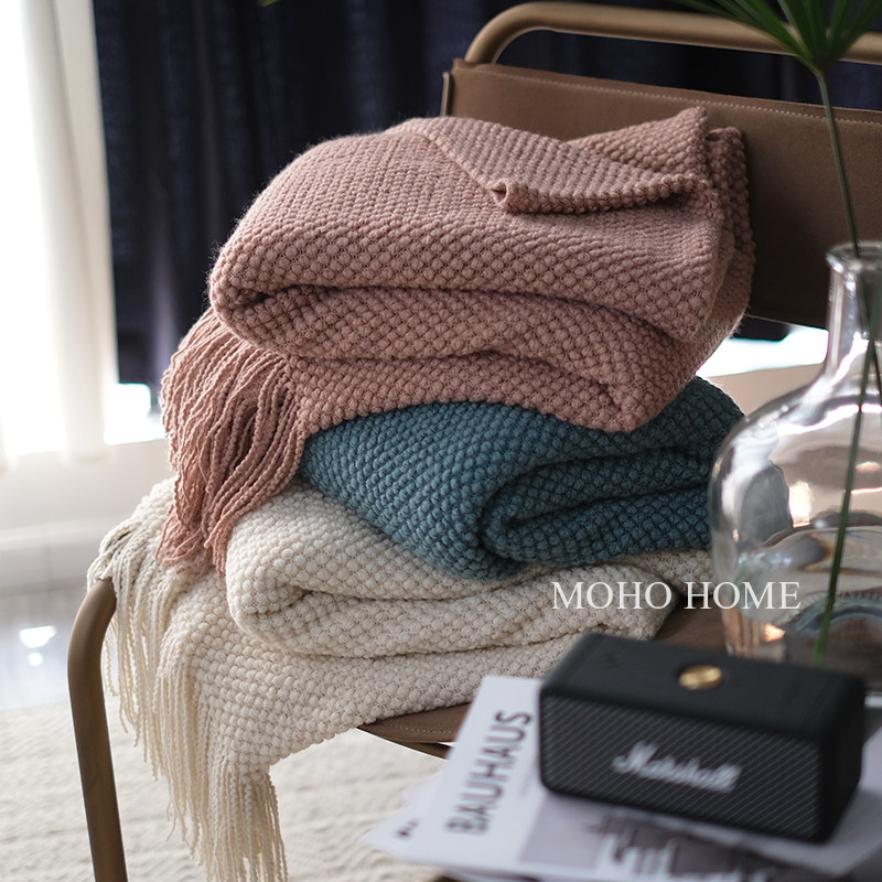 MUMI 노르딕 라이트 럭셔리 모란디 컬러 점심 낮잠 니트 담요 에어컨 소파 커버 담요 베드사이드 타월 여름