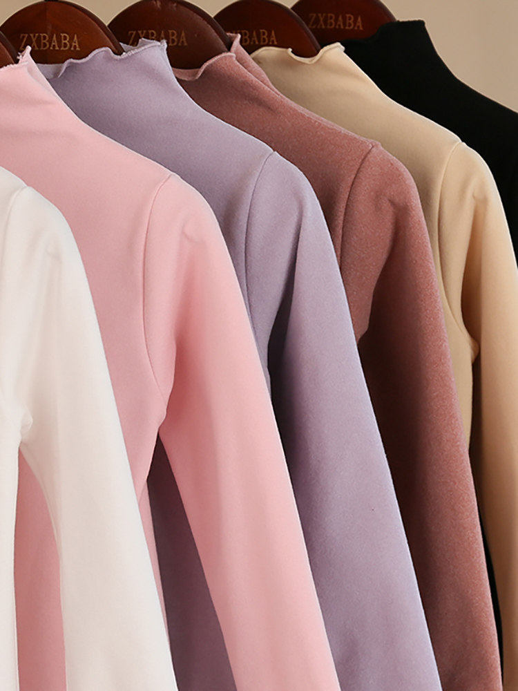 여자 가을 겨울 발열 독일 벨벳 솔리드 컬러 바닥 셔츠 탑 중대형 어린이 보물 하프 터틀넥 열 속옷 가을 옷