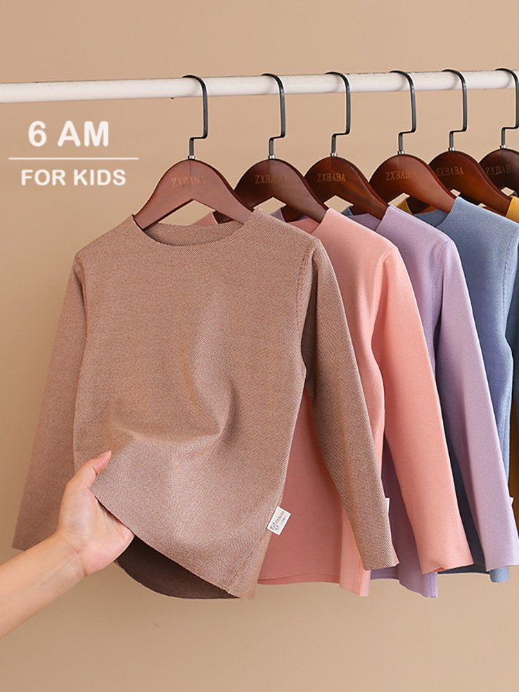 소년 소녀 가을 겨울 발열 독일 벨벳 원활한 속옷 중대형 아동 보물 라운드 넥 밀착 바닥 기모 따뜻한 가을 옷