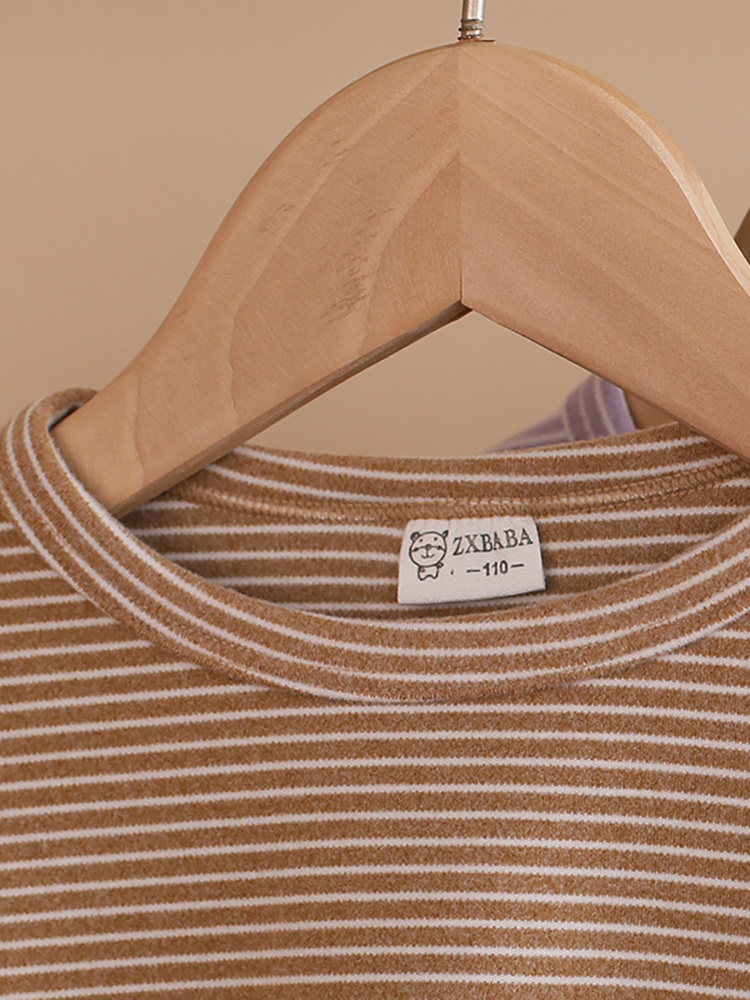 남성과 여성의 가을 겨울 온열 독일 벨벳 속옷 중대형 아동용 라운드 넥 스트라이프 바닥에 꼭 맞는 기모 따뜻한 가을 옷