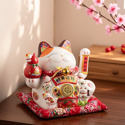 精致摇手招财猫摆件 电动电池自动招手特大号中号小号新款不掉色