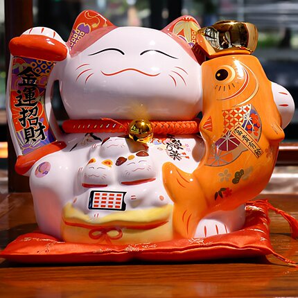 出口外贸9寸大号招财猫摆件 精品不裂陶瓷家用发财猫商铺开业礼物