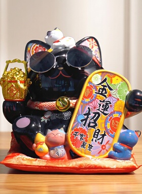 和猫坊黑色招财猫送墨镜漂亮精致