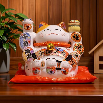 出口外贸7寸中号招财猫摆件 百年不裂精品家用发财猫商铺开业礼物
