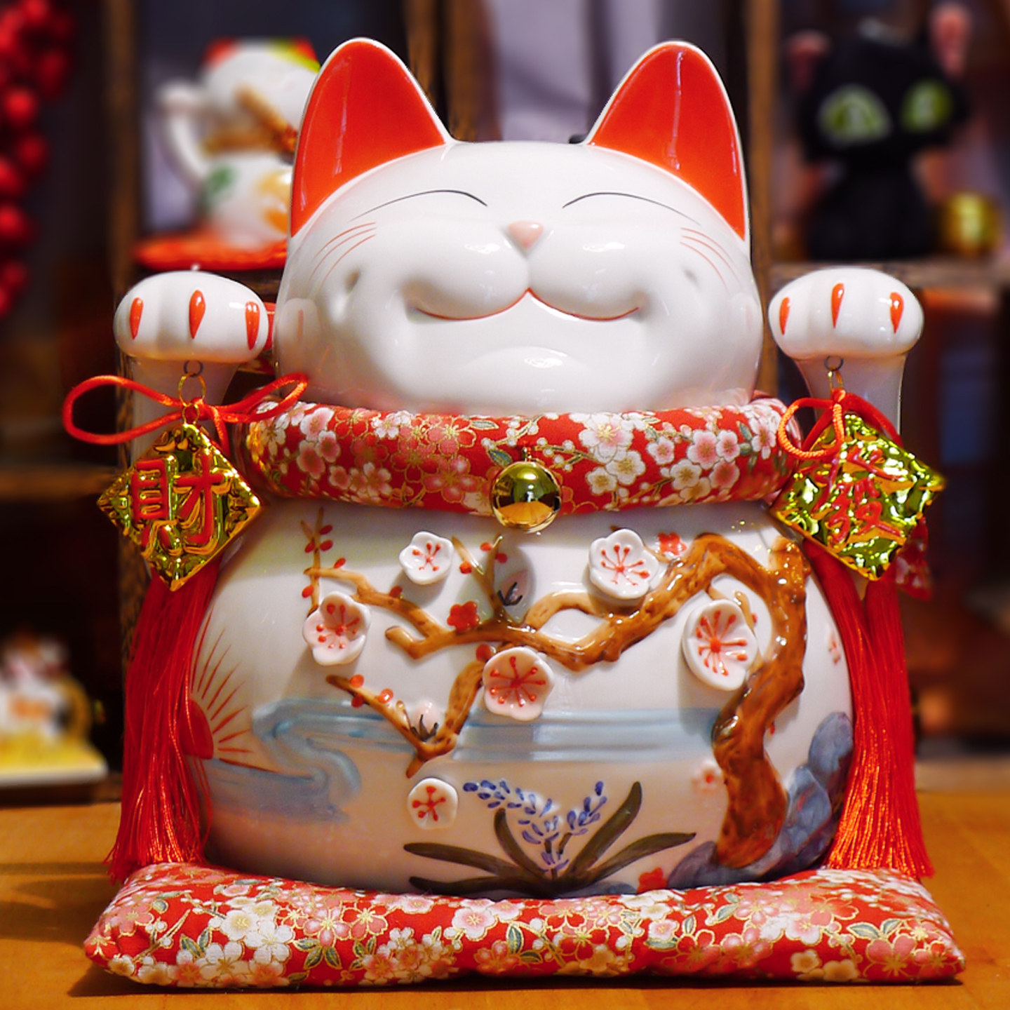 日本正版 特大号招财猫摆件 超大号陶瓷存钱储蓄罐 开业创意礼品