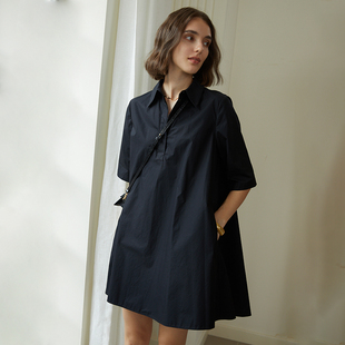 秘密盒子 时髦进阶(二类)简约大A摆包容身材衬衫连衣裙女