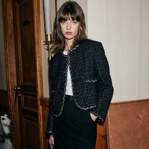 羊毛金丝粗花呢小香风外套